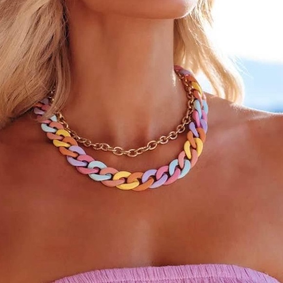 NWT VICI LIKE 🍭 LAYERED CHAIN NECKLACE & POPPY BEADED BRACELET SET-MULTI,BNWTIB - Picture 1 of 5